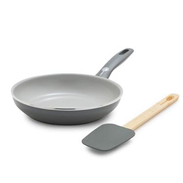 Imagem de GreenPan Frigideira Dover de 20 cm com espátula, revestimento antiaderente de cerâmica não tóxica, livre de PFAS, omlete de ovo de fritura Sear, seguro para lava-louças e forno, alça para manter a