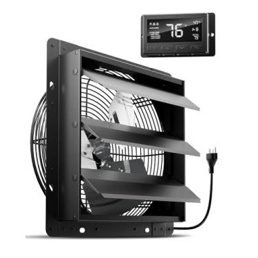 Imagem de HG Power Ventilador de sótão de 30 cm com termostato, exaustor de obturador de 971 CFM com controlador inteligente de umidade de temperatura, ventilador de estufa montado na parede com motor EC para