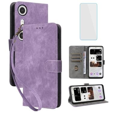 Imagem de IUQXU Capa carteira para celular XREAL Beam Pro 4G/5G com protetor de tela [bloqueio RFID] capa de celular flip de couro com suporte para cartão feminino e masculino para XREAL BeamPro roxo