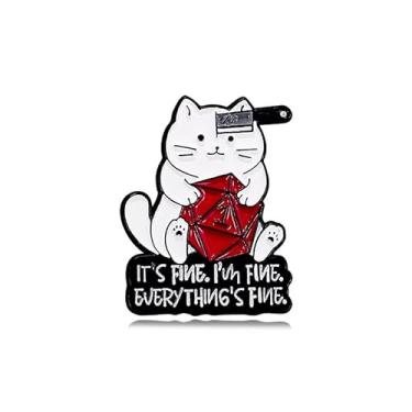 Imagem de It's Fine I'm Fine Everything is Fine Funny Cat with Knife Enamel Lapel Pin broches emblemas para mochilas, Metal Aço inoxidável, Sem pedras preciosas