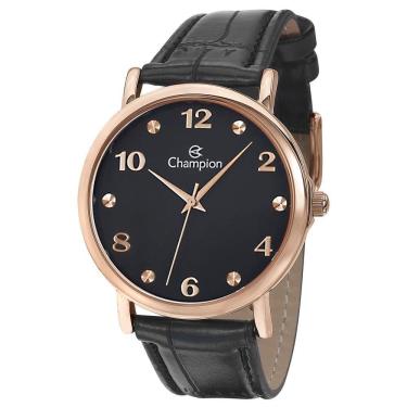 Imagem de Relógio CHAMPION feminino analógico preto rosê couro CN24253D