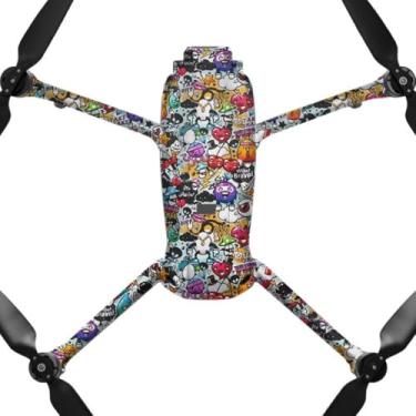 Imagem de AIR3S Película de vinil antiarranhões para câmera para DJI Air 3S Drone Body Acessórios Protetor de Revestimento (Graffiti Branco)