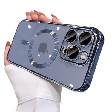 Imagem de Capa protetora de celular Desert Gold para iPhone 16, 16e, 15, 14, 13, 12, 11 Pro Max Plus, transparente, com lente magnética (para iPhone 11/azul)