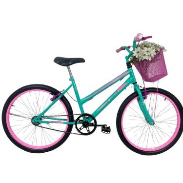 Imagem de Bicicleta Infantil Aro 24 Cesta Feminina Verde Anis / Rosa