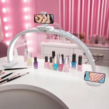 Imagem de BZJ Luz de meia lua para mesa de unhas 76,2 cm para mesa de mesa LED luz de mesa vários modos de cores e brilho para beleza maquiagem de cílios, tatuagem, artesanato, leitura, spa, salão de beleza