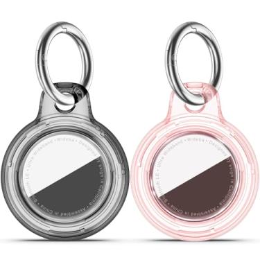 Imagem de Pacote com 2 Airtags de suporte à prova d'água com chaveiro Apple AirTag, capa rígida para PC AirTag, suporte antiarranhões e choques, chaveiros e chaveiros masculinos femininos - preto transparente +