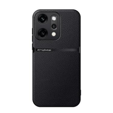 Imagem de Kepuch Capa para Oppo Reno 14 Pro - Litchi Grano Case Placa de Metal Embutida - Preto