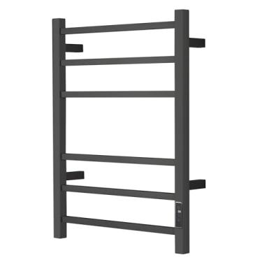 Imagem de SHARNDY Aquecedor de toalhas elétrico com temporizador embutido - Toalheiro aquecido para banheiro montado na parede, design plug-in e acabamento em aço inoxidável escovado preto