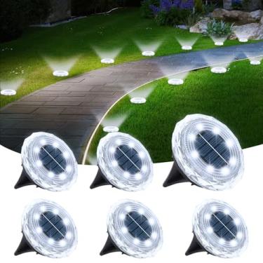 Imagem de echosari Pacote com 6 luzes solares de solo, luzes de jardim solares atualizadas à prova d'água de longa duração para o pátio da passarela do caminho (branco frio)