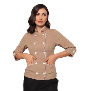 Imagem de Dolma Chef Feminina Manga 3/4 Ivy Bege - Gardenia Jalecos, P
