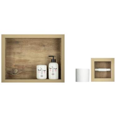 Imagem de Nicho Para Banheiro Em Porcelanato Porta Shampoo Sabonete e Porta Pape