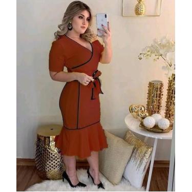 Imagem de Vestido Plus Size Viés Transpassado Moda Feminina Evangélica - Miss Fl