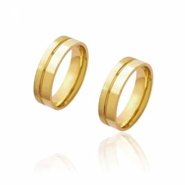 Imagem de Par de Alianças de Casamento Diana Ouro Friso Lateral 6mm 8g - JoiaUni
