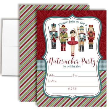 Imagem de Amanda Creation Convites de Natal com Envelopes – Balé Quebra-Nozes, Pacote com 4 Cartões de Convite Dupla Face 5x7 com Vinte Envelopes Brancos Perfeito para Festas de Aniversário de Natal