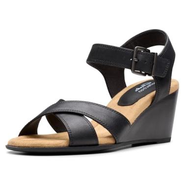 Imagem de Clarks Sandália feminina Emmalae Iris Wedge, Couro preto, 9.5