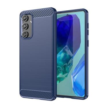 Imagem de GTBDEKI Capa para Samsung Galaxy M55, fibra de carbono, à prova de choque, fina, de silicone resistente, capa traseira de TPU macio para Samsung Galaxy M55 azul