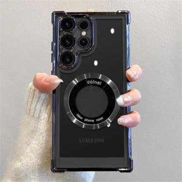 Imagem de HJZSZX Para Galaxy A25 5G Luxury Plating Magnetic Clear Case Capa de silicone à prova de choque (para Galaxy A25 5G/preto)