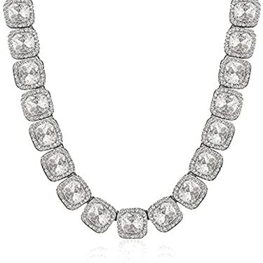 Imagem de Apzzic Corrente de tênis quadrada gelada de 12 mm, corrente baguete, zircão cúbico, 1 fileira de diamante, colar, pulseira, joias hip hop, joias com caixa de presente para homens e mulheres, Banhado a