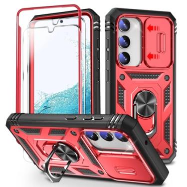 Imagem de YmhxcY Capa para Galaxy S23 com controle deslizante para câmera, 2 protetores de tela, suporte de anel giratório de 360°, capa protetora de grau militar para Samsung Galaxy S23 6.1-vermelho/preto