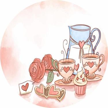 Imagem de Painel de Lona Redondo Café Com Rosas Aquarela - Fabrika De Festa, 200