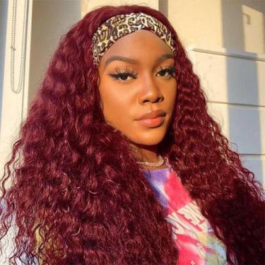 Imagem de Peruca com bandana Punmasa Deep Wave 99J Human Hair 150% de densidade