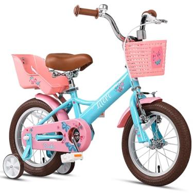 Imagem de Glerc Sasha Bicicleta para meninas, bicicleta infantil de 40 cm para crianças de 4 a 7 anos, bicicleta infantil retrô estilo vintage com assento de boneca, cesta e rodas de treinamento, azul