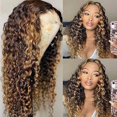 Imagem de Nabeauty Peruca de cabelo humano encaracolado com tela frontal 150% densidade 33 × 4 perucas lace frontal 4/27 pré-aparadas com baby hair para mulheres