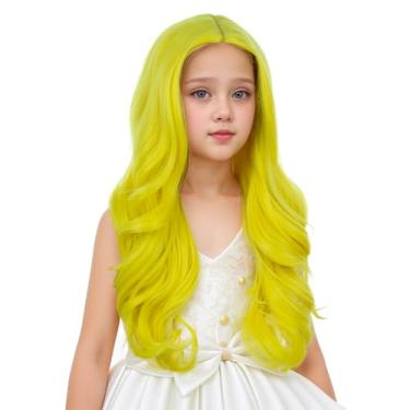 Imagem de Edivd Peruca infantil amarela clara para meninas, longa, amarela, ondulada, encaracolada, longa para crianças, perucas sintéticas resistentes ao calor com touca