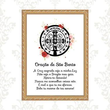 Imagem de Quadro Moldura Dourada Oração São Bento 45X34Cm