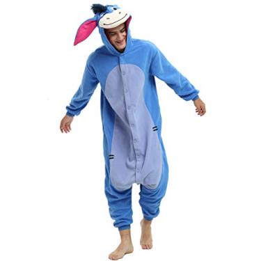 Imagem de HALLOWITCH Fantasia Eeyore Onesie para adultos. Fantasia de burro de Halloween para homens e mulheres. P