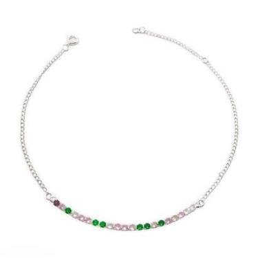 Imagem de Tornozeleira Riviera Zirconia Colorida e Corrente Folheada a Prata-Unissex