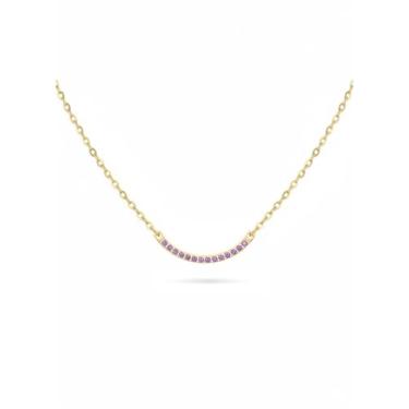 Imagem de PENLYU Colar feminino com pedra do mês de nascimento em ouro 14K, pingente de barra curvada, colar de irmãs, presentes para mãe e família, design de um terço de círculo, joia de presente de