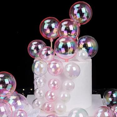 Imagem de 24 PCS Colorful Pearl Ball Cake Toppers (White/Clear/Pink) - Perfect for Birthday Party, Wedding Cupcake & Cake Decoration