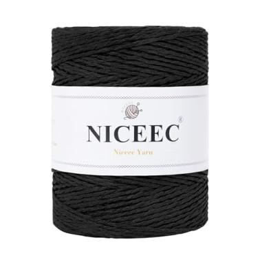 Imagem de NICEEC 1 novelo de papel para crochê, fácil de crochê, fio de ráfia para chapéu de sol e decoração de casa DIY - 150 g/262 m - preto