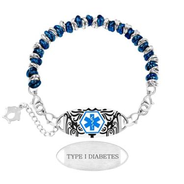 Imagem de Zircobic Pulseira de alerta médico leve e personalizável – Etiqueta de identificação médica gravada a laser, aço inoxidável hipoalergênico à prova d'água, opções de contas de três cores, unissex