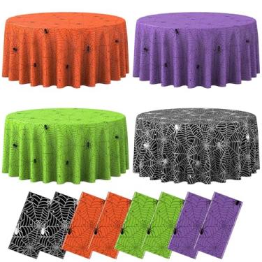 Imagem de 8 peças de toalhas de mesa de teia de aranha de Halloween, toalha de mesa descartável de teia de aranha multicolorida para mesa redonda, capa de mesa assustadora de teia de aranha para artigos de