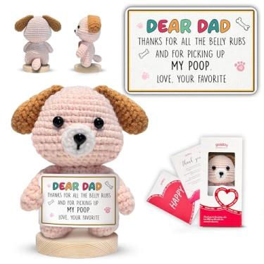 Imagem de Gossby Handmade Positive Dog Crochet with Message - Gift for Dog Dad - Thanks for All The Belly RUB - Fathers Day, Christmas, Birthday Gift for Pet Lover Men - Knitted Decor