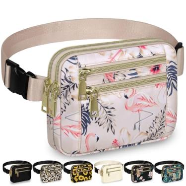 Imagem de Capolo Pochetes femininas modernas com alça ajustável e 4 bolsos com zíper, impermeável, em todos os lugares, bolsa de cinto transversal para treino, corrida, viagem, Flamingo, Large