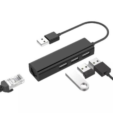 Imagem de Adaptador LAN USB 2.0 A para RJ45 com hub de 3 portas USB - Lightbek O