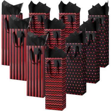 Imagem de Chrisfall 12 sacos de vinho para garrafas, sacos de presente de vinho, papel kraft a granel com alças de etiquetas, papel de seda para embrulho de Natal, Natal, festa de aniversário, presente de