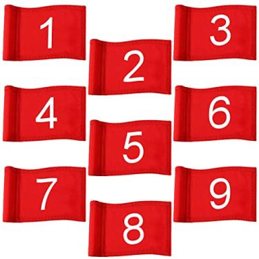 Imagem de Riakrum 9 peças de mini bandeiras de golfe para quintal 22 x 14 cm 1-9 bandeiras de pino de golfe de nylon para colocar verde com tubo inserido pátio numerado interior exterior buraco quintal jardim