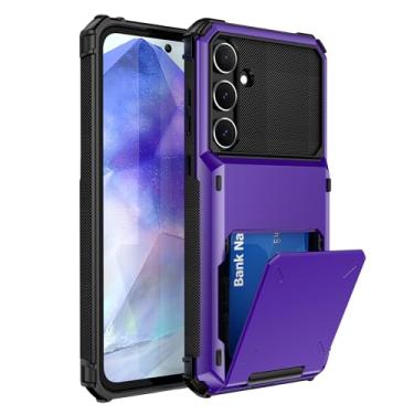 Imagem de SORAKA Capa para Samsung Galaxy A55 5G com suporte para cartão PC TPU 2 em 1 capa bumper de camada dupla à prova de choque pode conter 5 cartões roxos