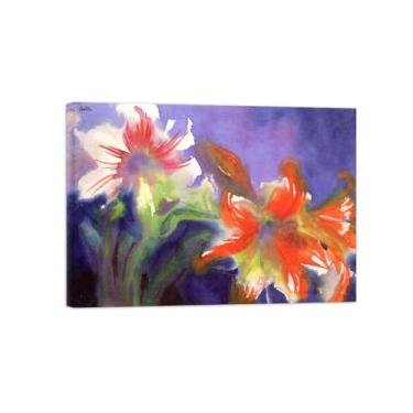 Imagem de Flores Pintura em tela Famosa Pintura Reprodução-Quadros para sala de estar-Flores brancas e vermelhas-Pôster pronto para pendurar Tela Embrulhada 50x70cm