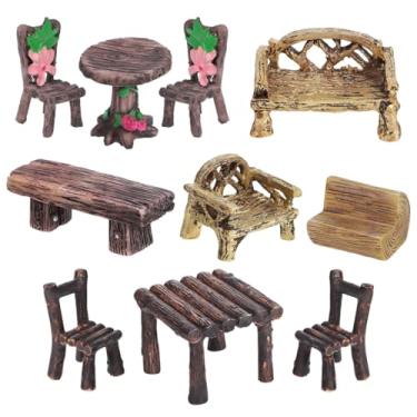 Imagem de FAVOMOTO Conjunto de mesa e cadeiras em miniatura, 10 peças, ornamentos de móveis de jardim, decoração de micro paisagem, acessórios de jardim de fadas para casas de bonecas, decoração de casa