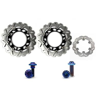 Imagem de Arashi Discos de freio dianteiros traseiros rotores com parafusos de montagem para Yamaha YZF R1 2002-2003, R6 1999-2002, peças de acessórios de reposição de motocicleta