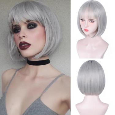 Imagem de Peruca Aida ble Grey Bob 30cm para mulheres com franja sintética