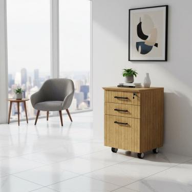 Imagem de Gaveteiro Arquivo 3 Gavetas 45,8cm com Rodízio e Chave Tampo 25mm Office Amêndoa/Preto