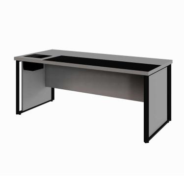 Imagem de Mesa Diretor 180cm com Caixa de Tomadas e Porta Objetos para Escritório Corporate Cinza Sagrado / Preto