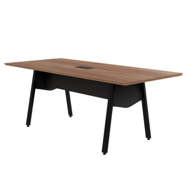 Imagem de Mesa de Reunião 20cm para 8 Pessoas com Caixa de Tomadas Industrial Executive Nogal /Preto