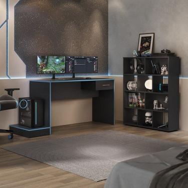 Imagem de Conjunto escrivaninha Gamer e estante Book com diversos nichos Preto